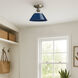 Orwell 1 Light 10 inch Aged Brass Flush Mount Ceiling Light in Navy, Damp